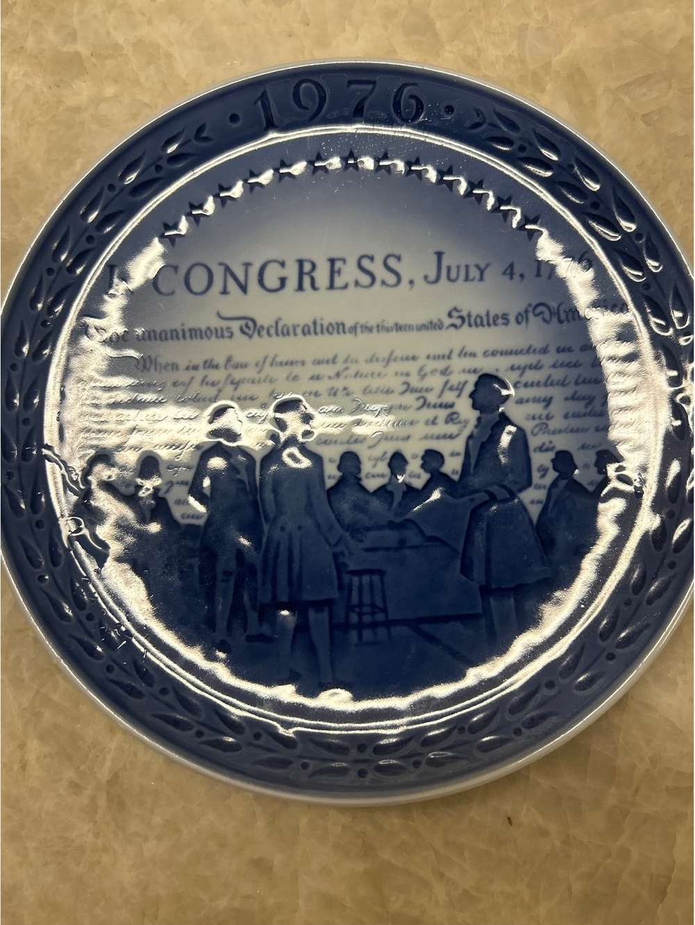 Vintage Royal Copenhagen 1976 US Bicentennial Plate  "In Congress, July 4, 1776"